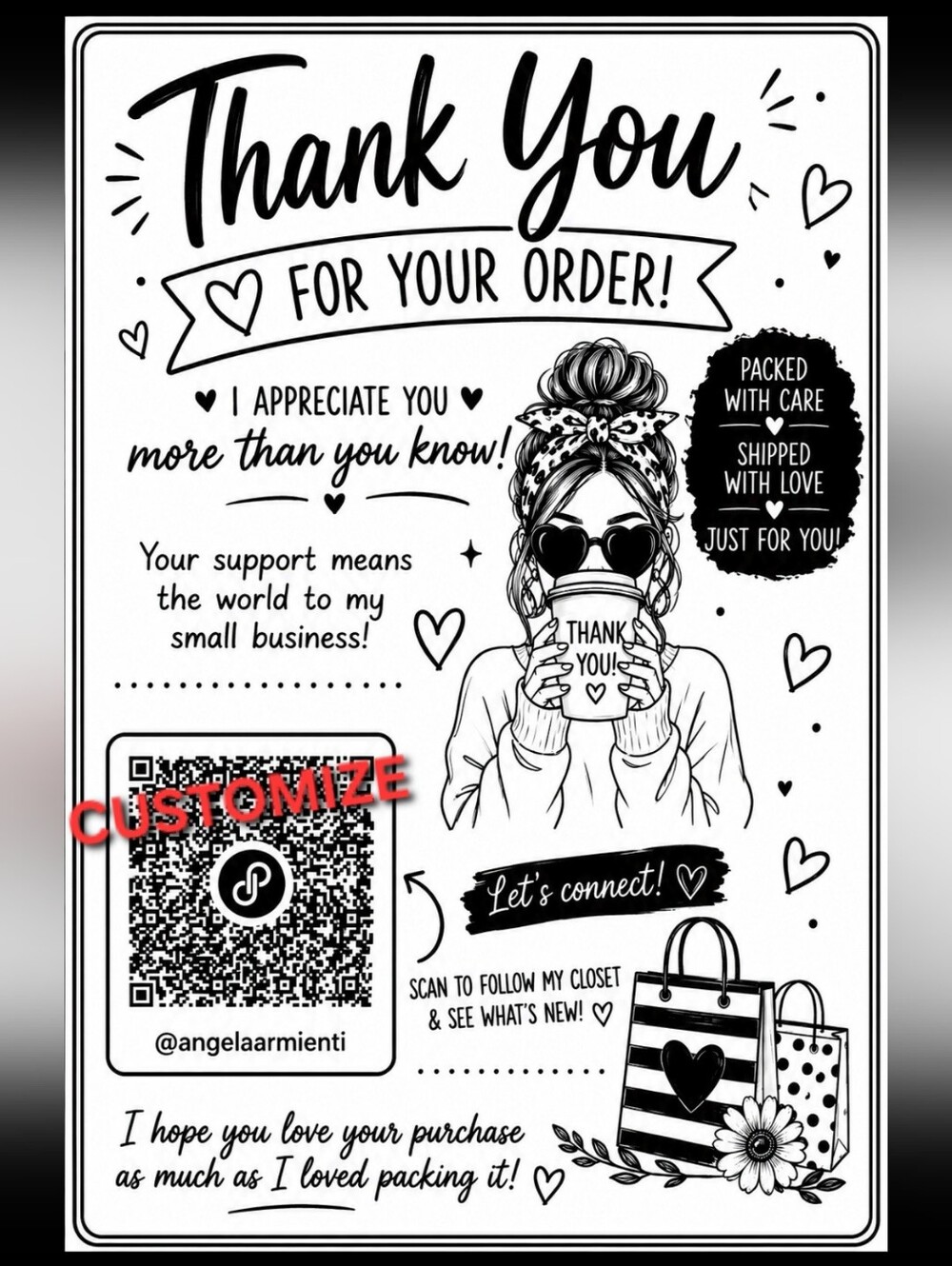 50ct, 4x6 CUSTOM QR CODE THANK YOU LABELS